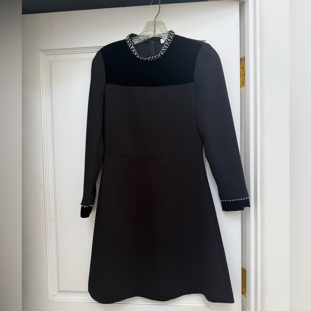 Sandro Paris Black Long Sleeve Dress with Embellished Details